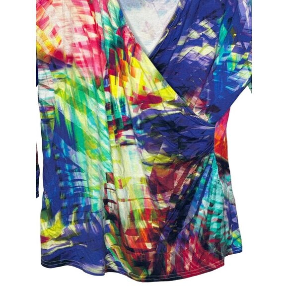Women's bright tie dye faux wrap  Y2K 90s stretch top size M/L - Picture 2 of 6